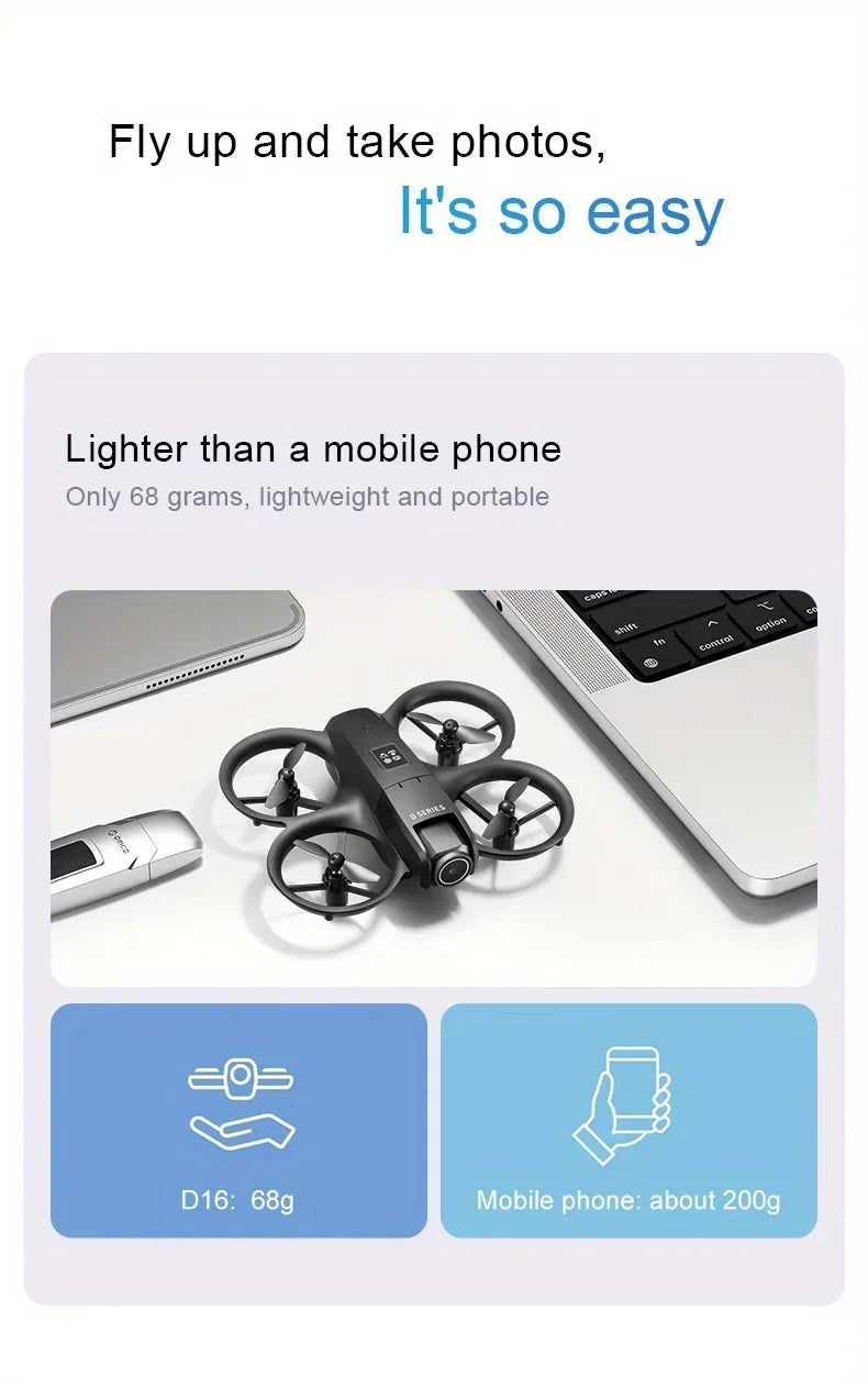 New D16 Drone HD ESC Dual Camera Propeller Safety Design Optical Stream Positioning Three Sides Obstacle Avoidance Headless Mode