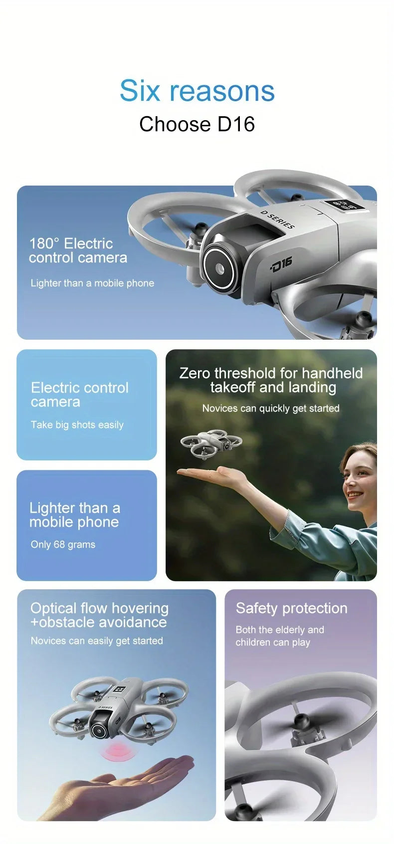 New D16 Drone HD ESC Dual Camera Propeller Safety Design Optical Stream Positioning Three Sides Obstacle Avoidance Headless Mode