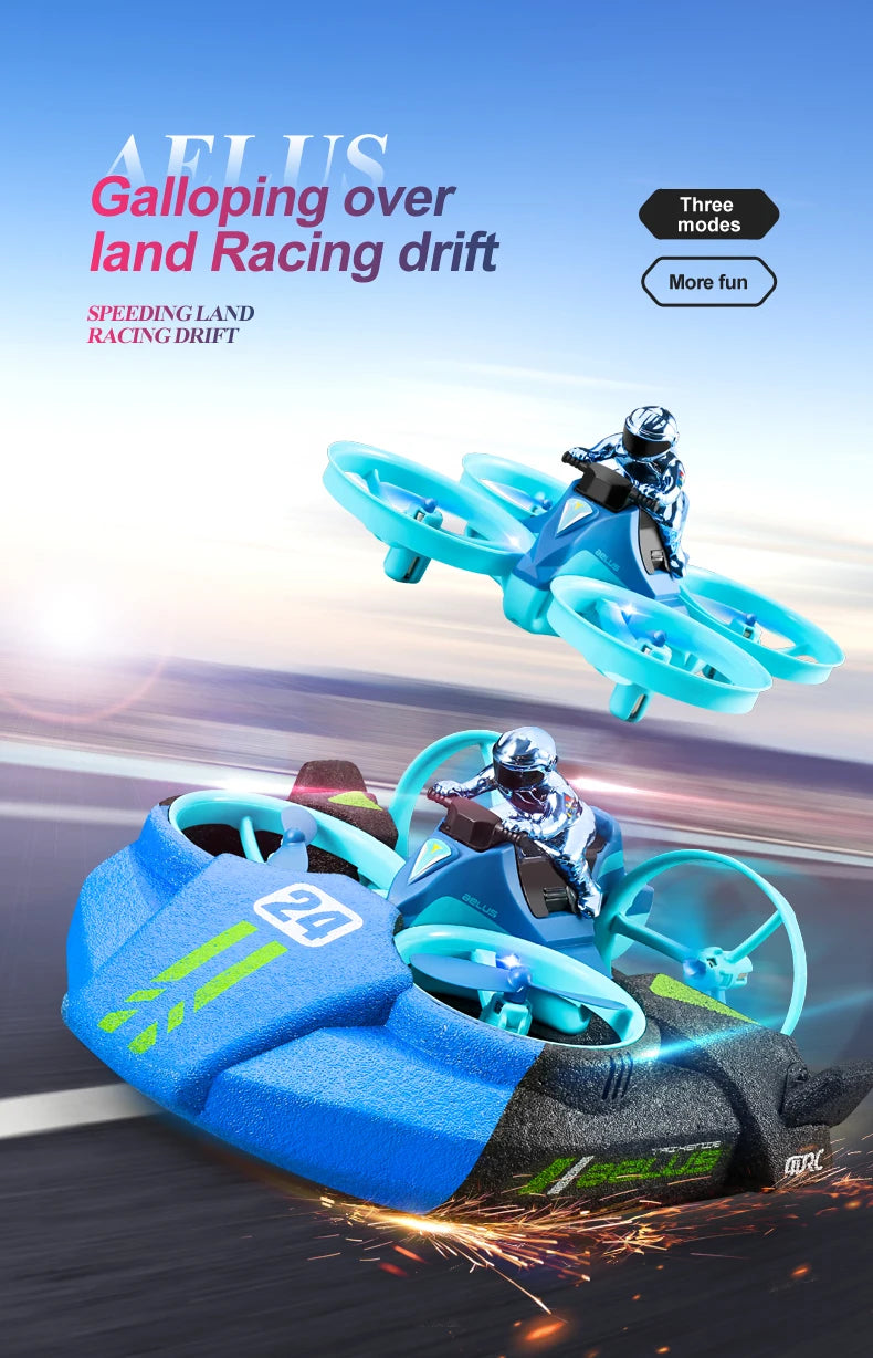 4DRC Mini RC Drone Altitude Hold Headless Mode 3 in 1 Sea Land Air Flight 2.4G Remote Control Quadcopter Boat RC Helicopter Toys