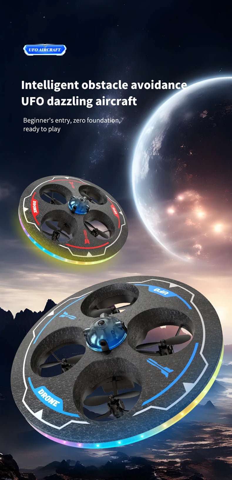Drone with Camera Foam UAV Ufo Intelligent Obstacle Avoidance Aerial Aircraft Mini RC Helicopter Dron Toys for Kids Christmas