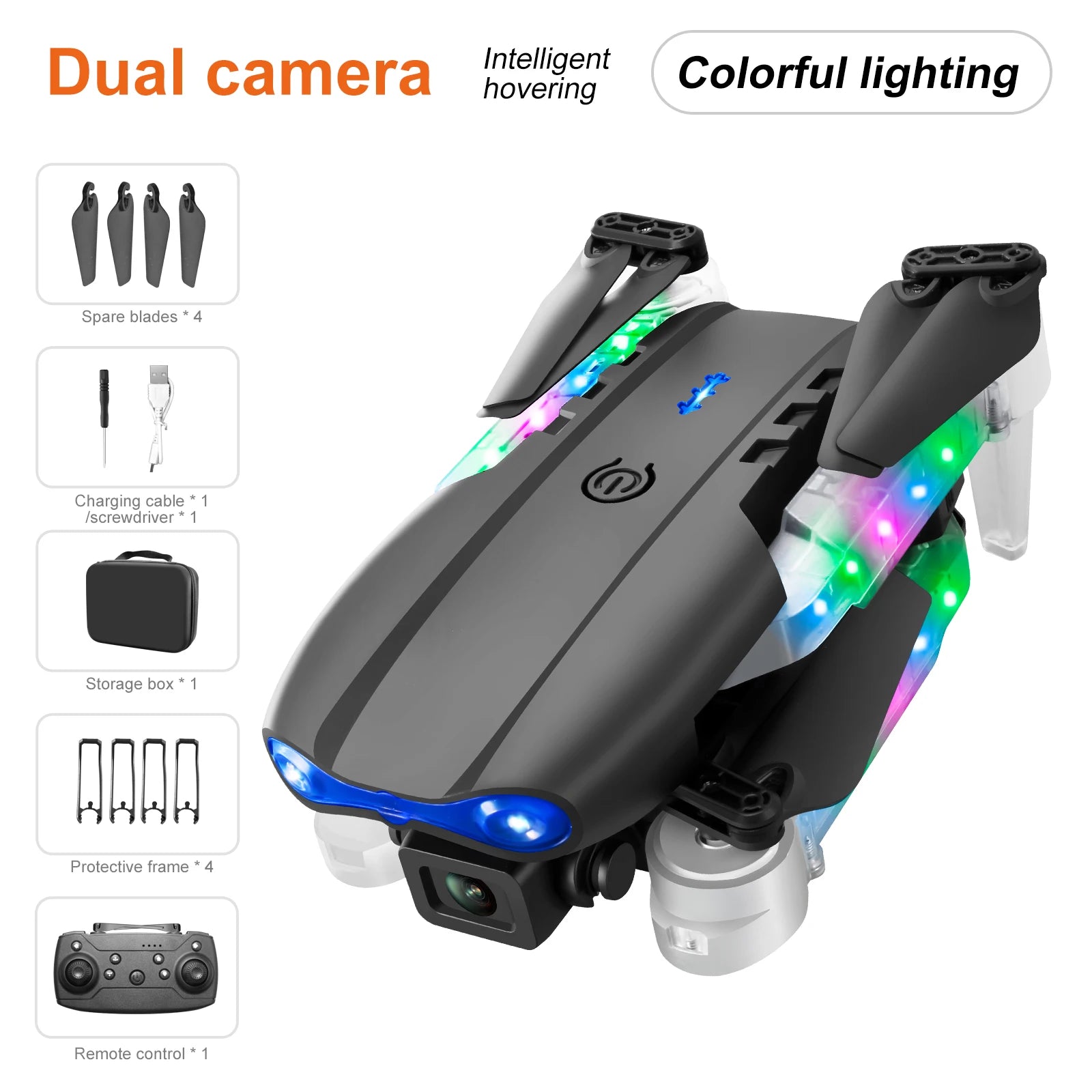 Dron profesional de control remoto, cuadricóptero E88D E99D con luz colorida, 4K, cámara HD gran angular de 1080P, WIFI, FPV, al