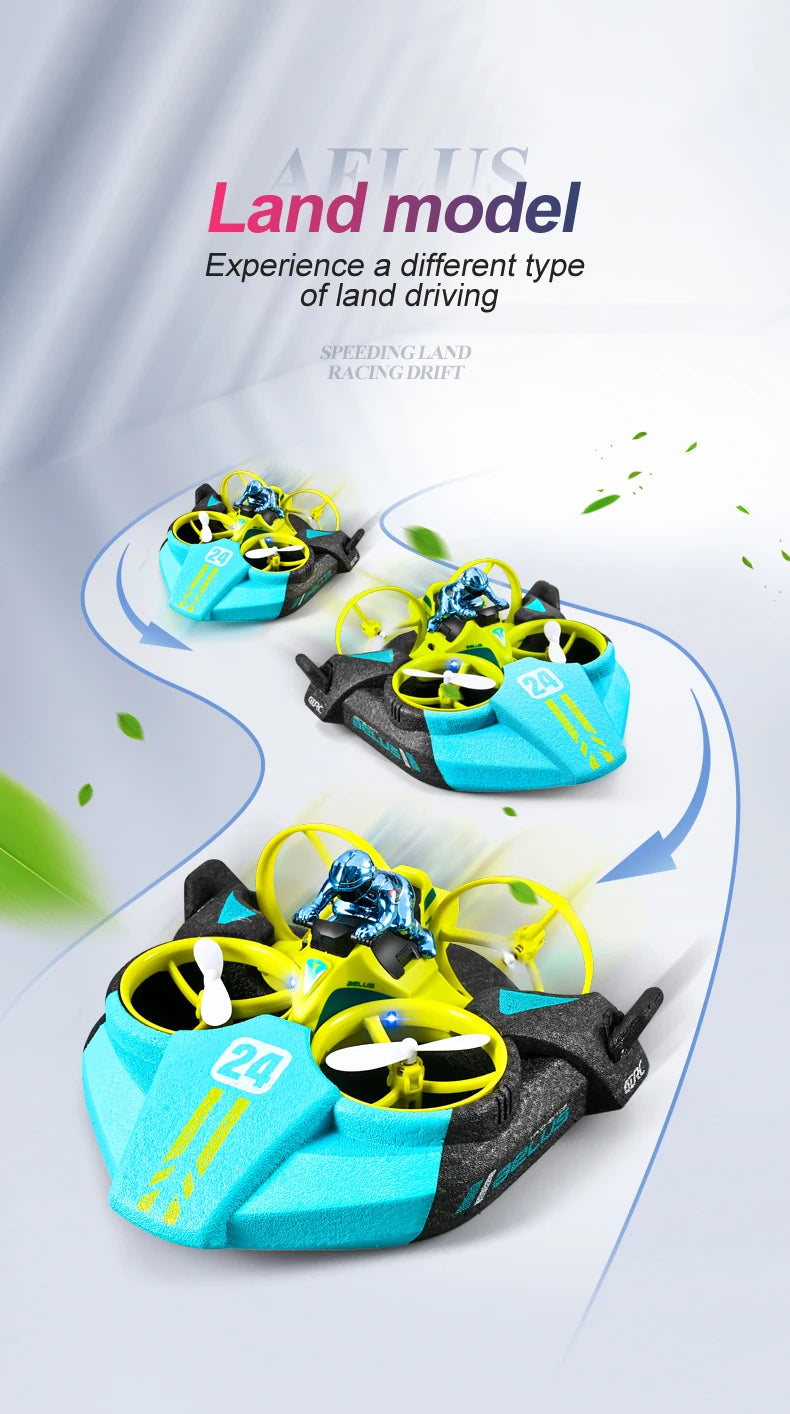 4DRC Mini RC Drone Altitude Hold Headless Mode 3 in 1 Sea Land Air Flight 2.4G Remote Control Quadcopter Boat RC Helicopter Toys