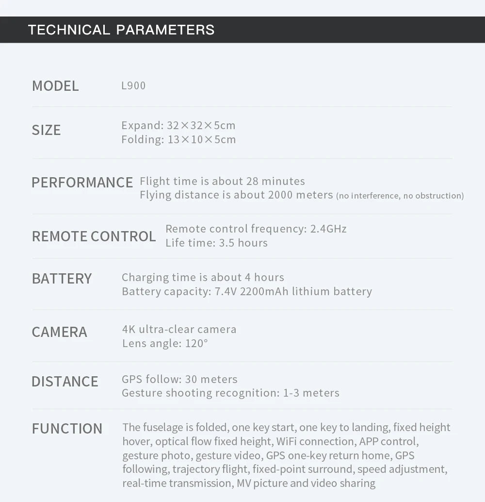 Drone L900 Pro 4K Professional 5G GPS HD Dual Camera Photography Brushless Foldable Quadcopter RC Distance 1.2KM Drones Toys