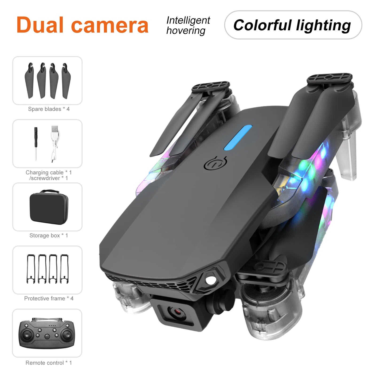 Dron profesional de control remoto, cuadricóptero E88D E99D con luz colorida, 4K, cámara HD gran angular de 1080P, WIFI, FPV, al