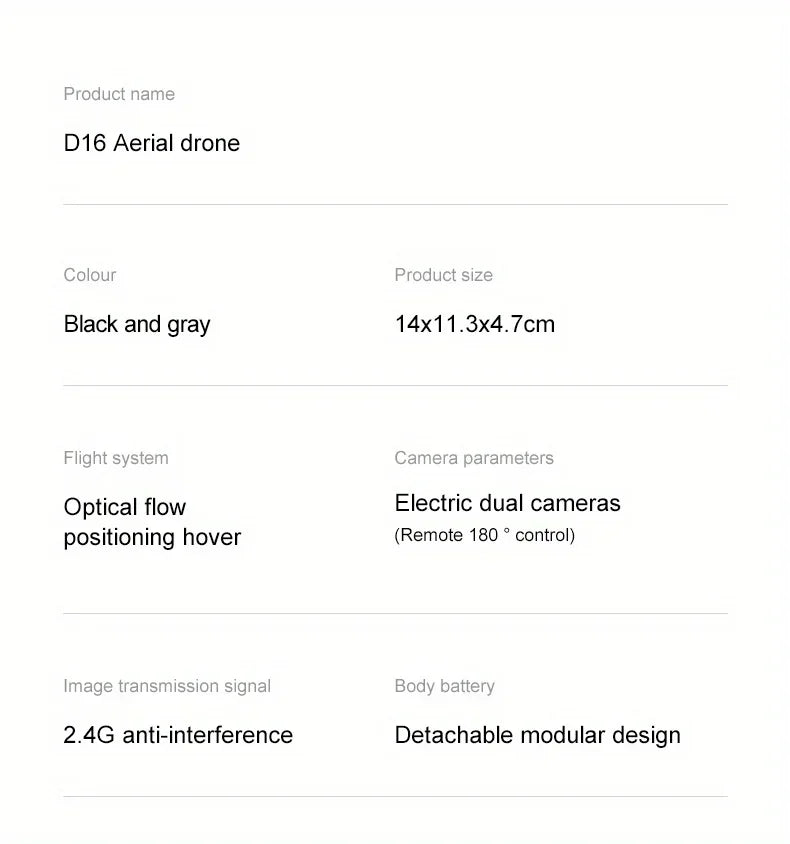 New D16 Drone HD ESC Dual Camera Propeller Safety Design Optical Stream Positioning Three Sides Obstacle Avoidance Headless Mode