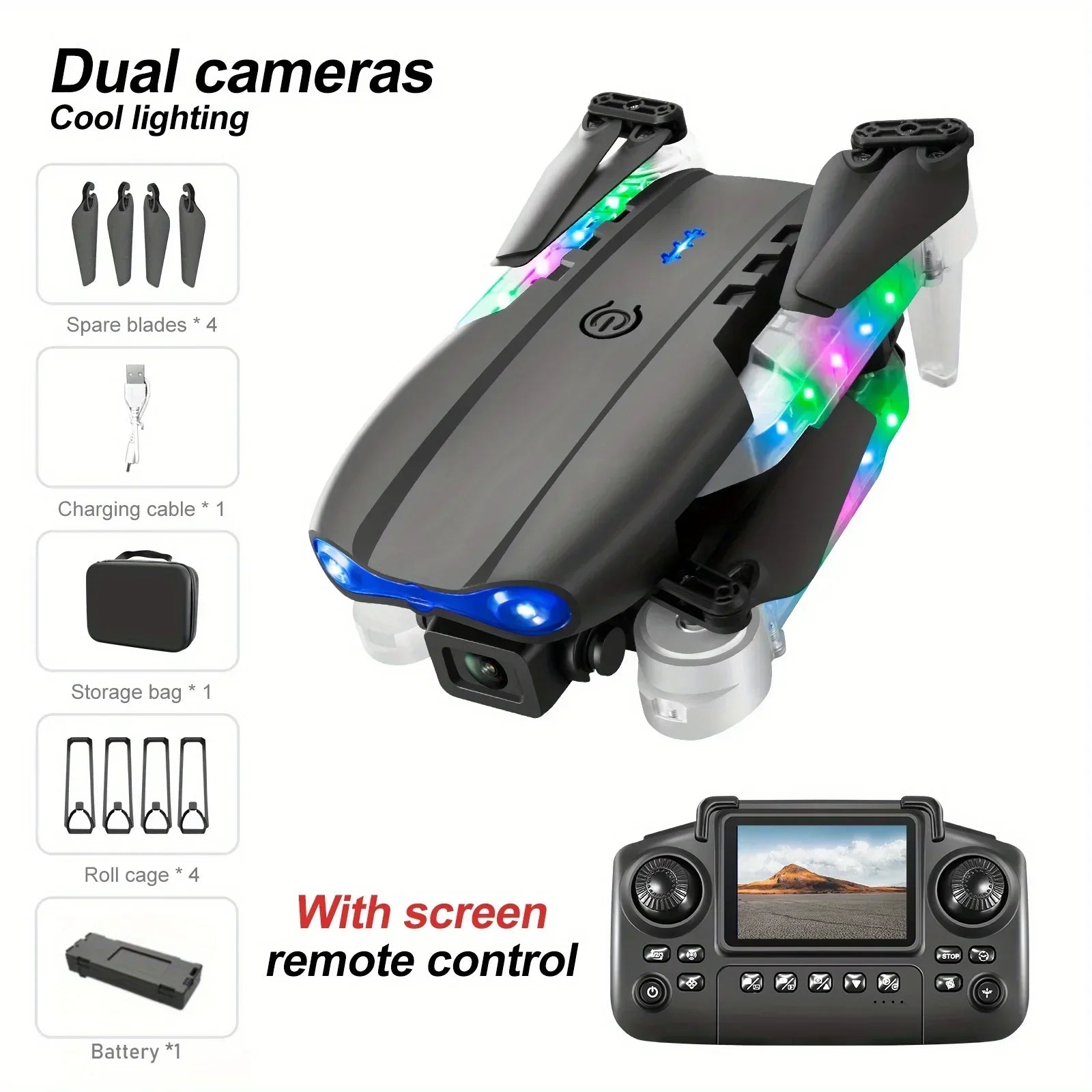 E88/E99 Drone with HD Screen Control Dual Camera Color LED Lights Light Stream Positioning ESC Technology RC Quadcopter