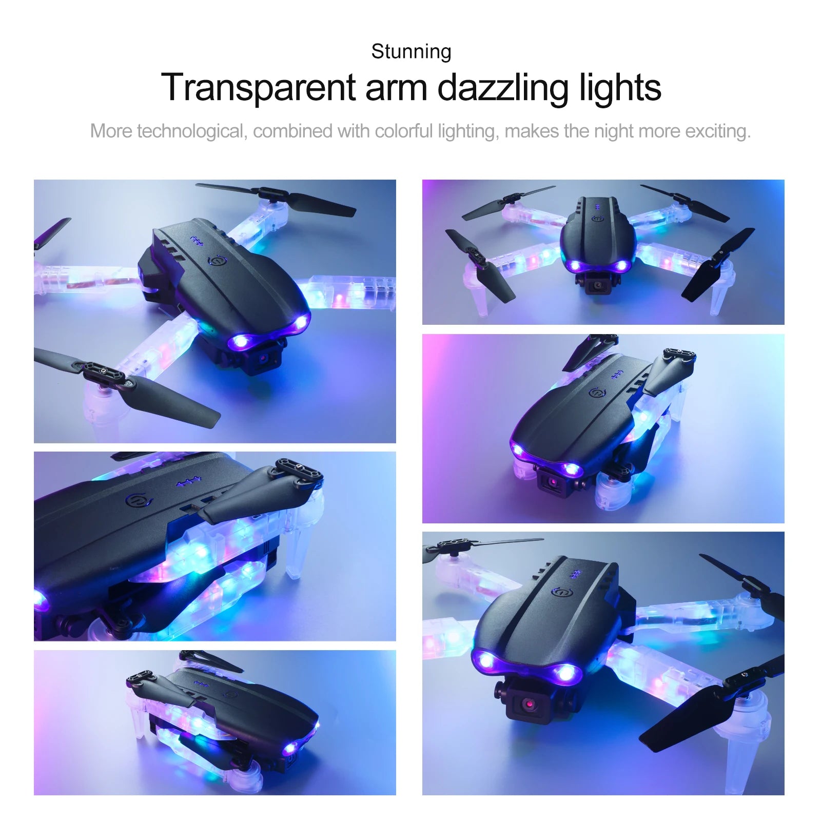 Dron profesional de control remoto, cuadricóptero E88D E99D con luz colorida, 4K, cámara HD gran angular de 1080P, WIFI, FPV, al