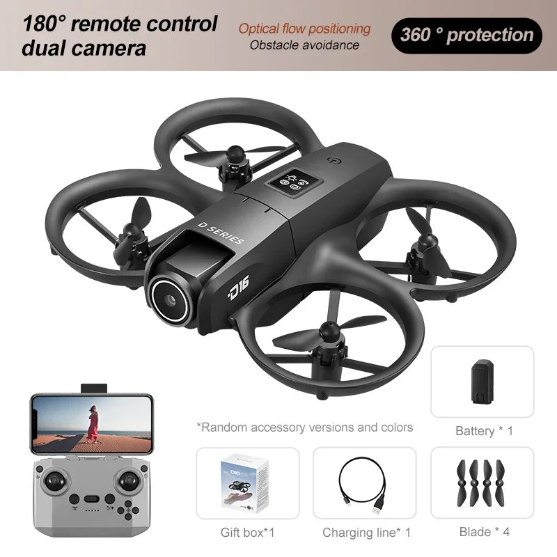New D16 Drone HD ESC Dual Camera Propeller Safety Design Optical Stream Positioning Three Sides Obstacle Avoidance Headless Mode