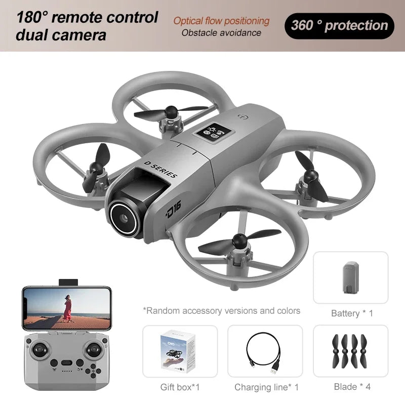 New D16 Drone HD ESC Dual Camera Propeller Safety Design Optical Stream Positioning Three Sides Obstacle Avoidance Headless Mode