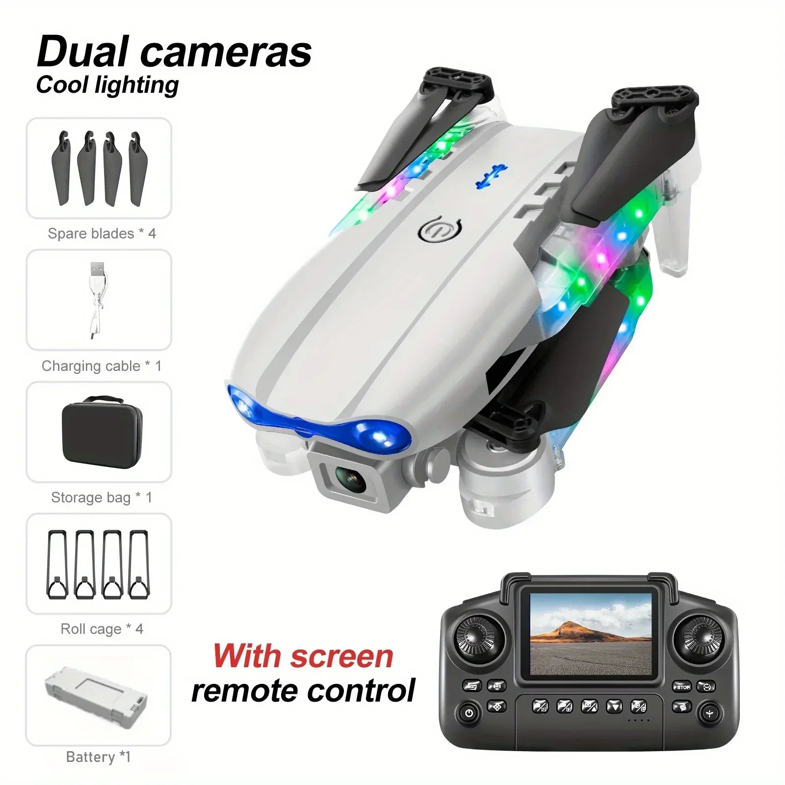 E88/E99 Drone with HD Screen Control Dual Camera Color LED Lights Light Stream Positioning ESC Technology RC Quadcopter