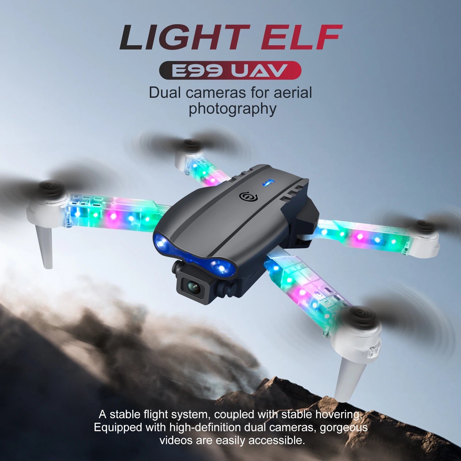Dron profesional de control remoto, cuadricóptero E88D E99D con luz colorida, 4K, cámara HD gran angular de 1080P, WIFI, FPV, al