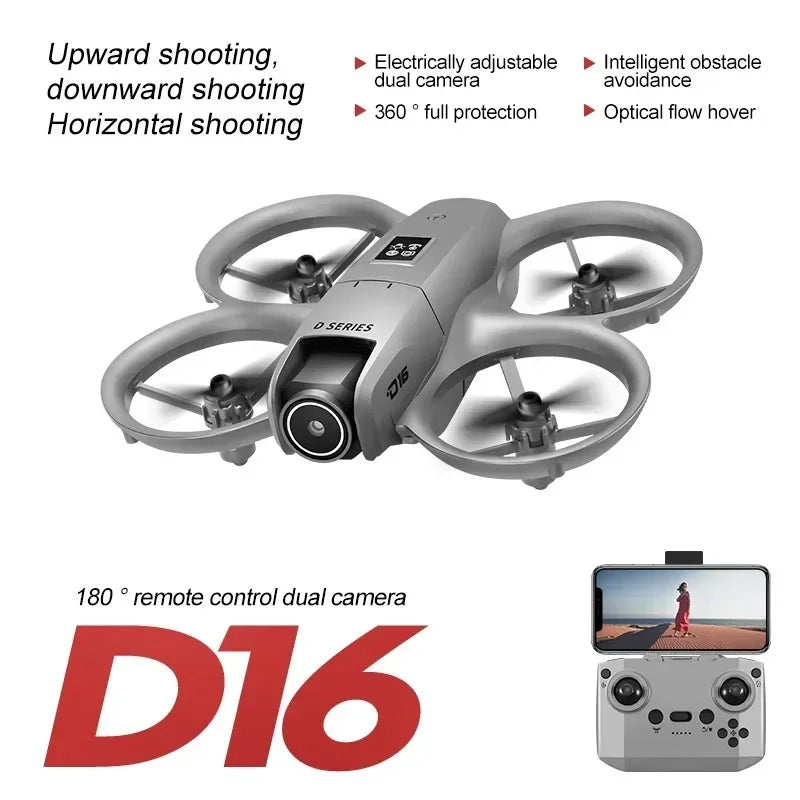 New D16 Drone HD ESC Dual Camera Propeller Safety Design Optical Stream Positioning Three Sides Obstacle Avoidance Headless Mode